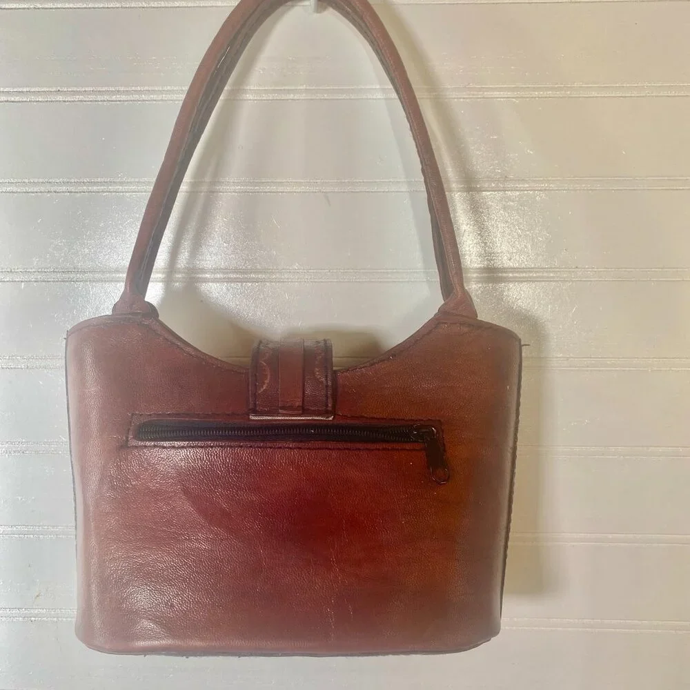 Vintage Hand Tooled, Small Cordovan Mexican Leather Purse, Gorgeous, - Picture 5 of 10